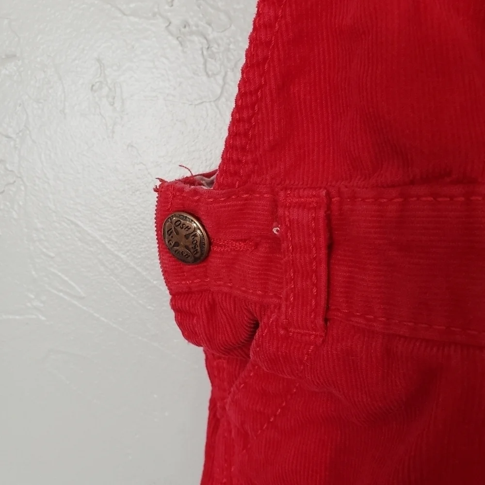 Oshkosh Baby Girl 18 Months Red Ribbed Corduroy Overalls White Bow